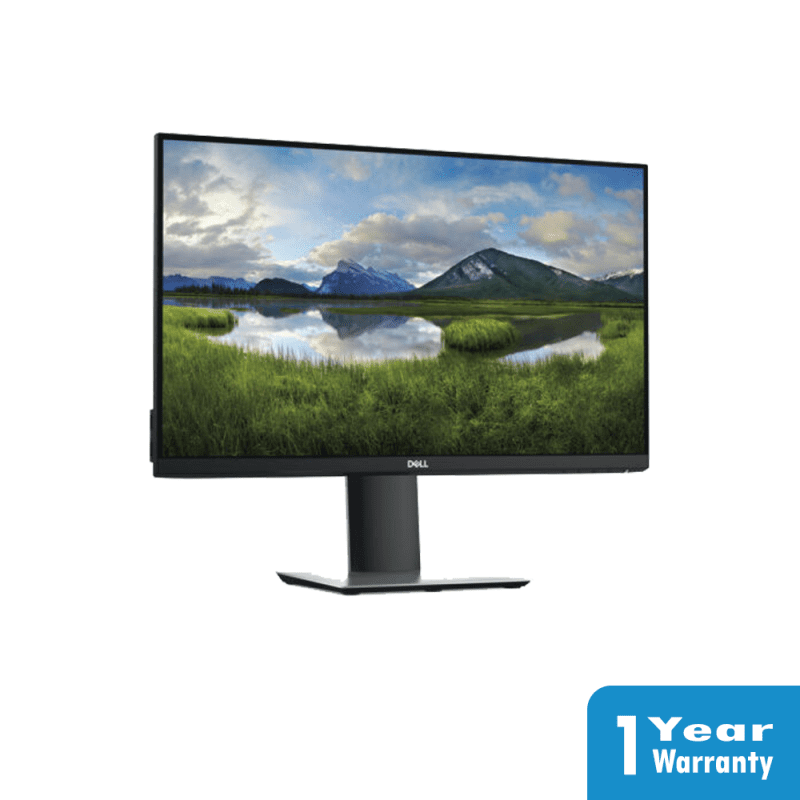 a computer monitor with a landscape on the screen