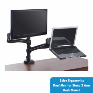 Sylex Ergonomics Dual Monitor Stand 2 Arm Desk Mount with Laptop Tray Stand VESA - Image 1